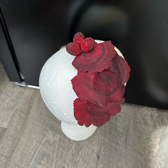Handmade Designer Fascinator Headband Floral Black Red Tree Mushroom and Berries - Picture 4 of 11